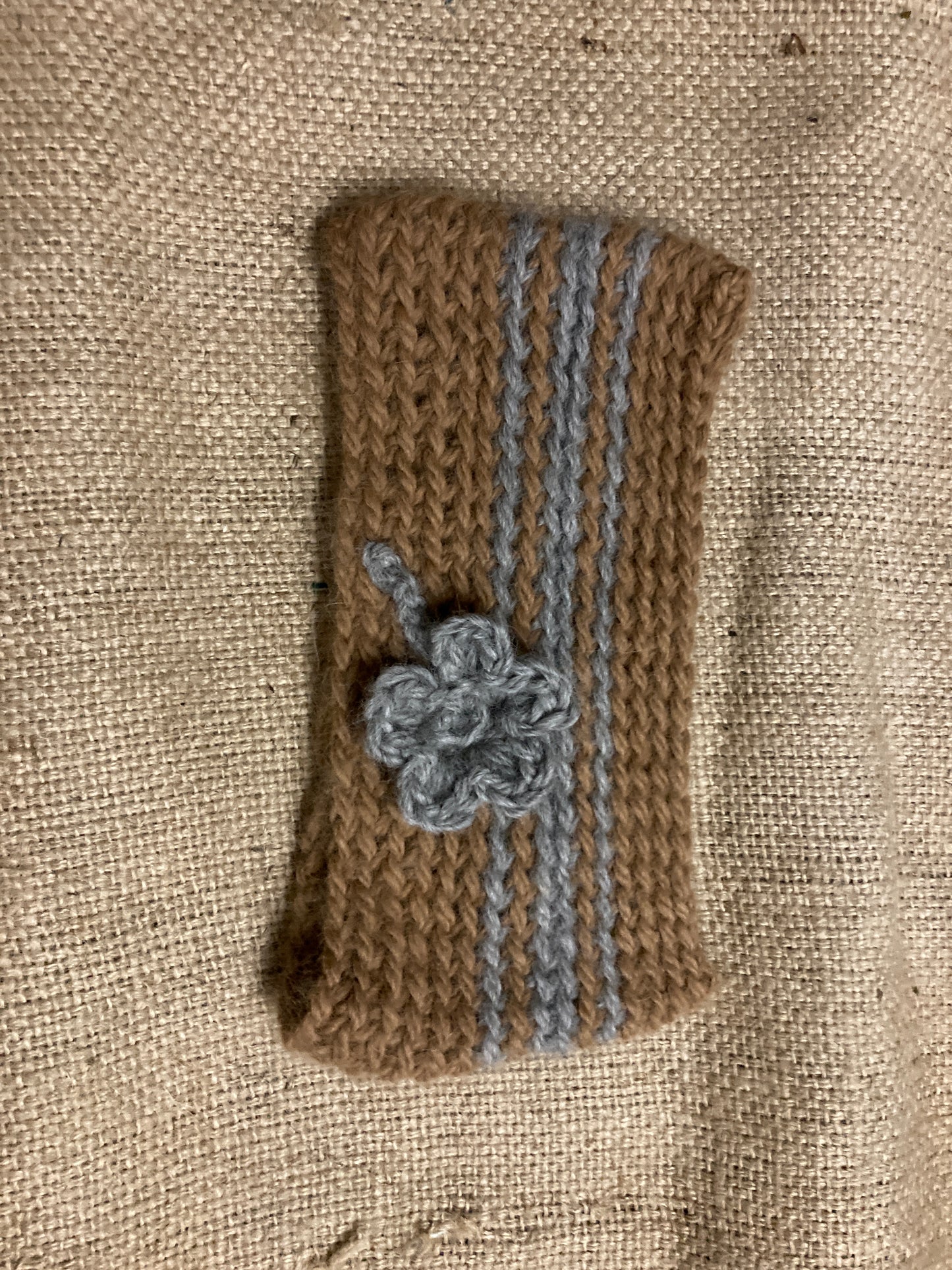 Headband brown with flower, 100% handmade, 100% baby alpaca
