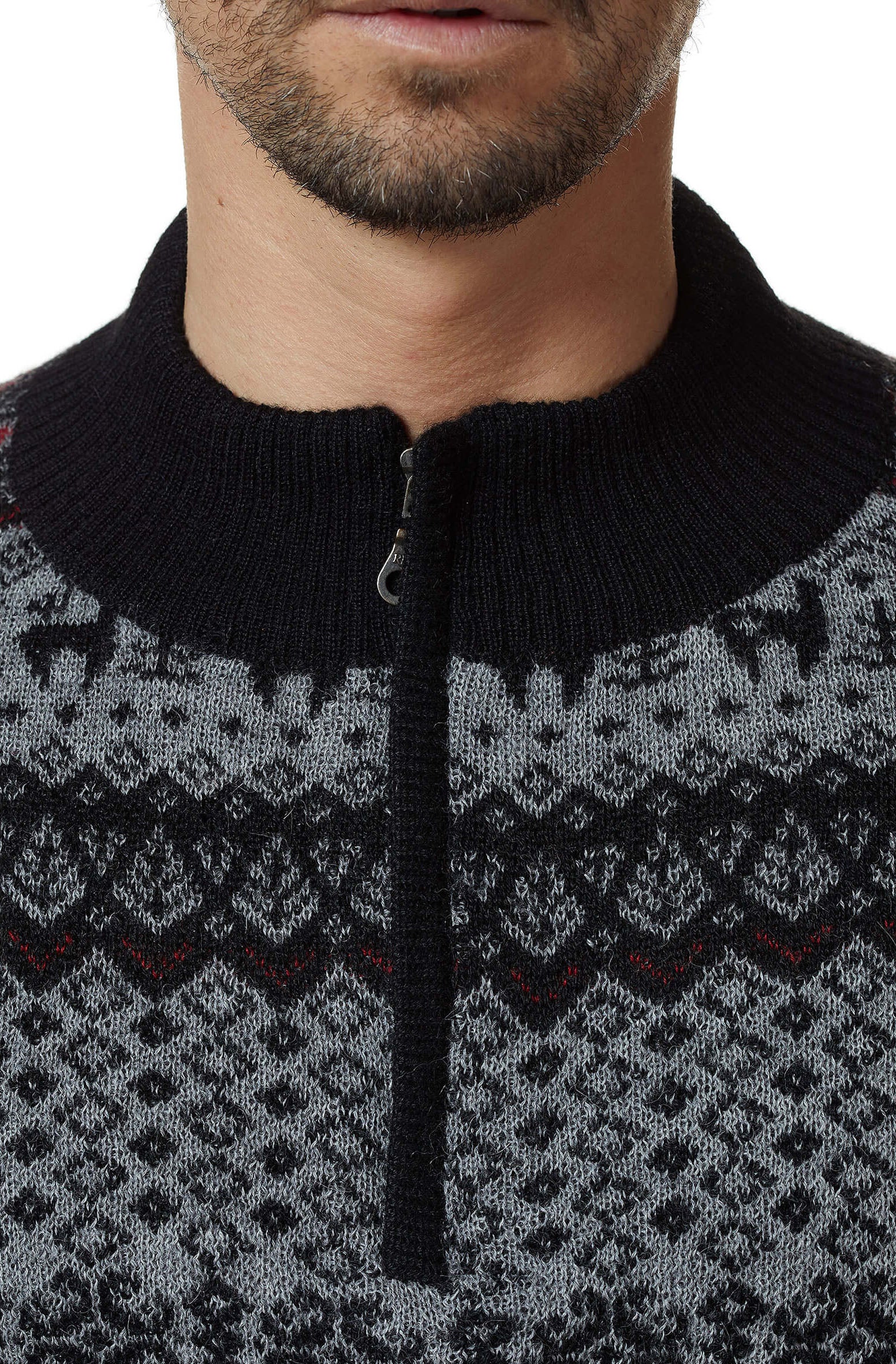 Jacquard knit troyer ANDEN VIENTOS men s baby alpaca zipper